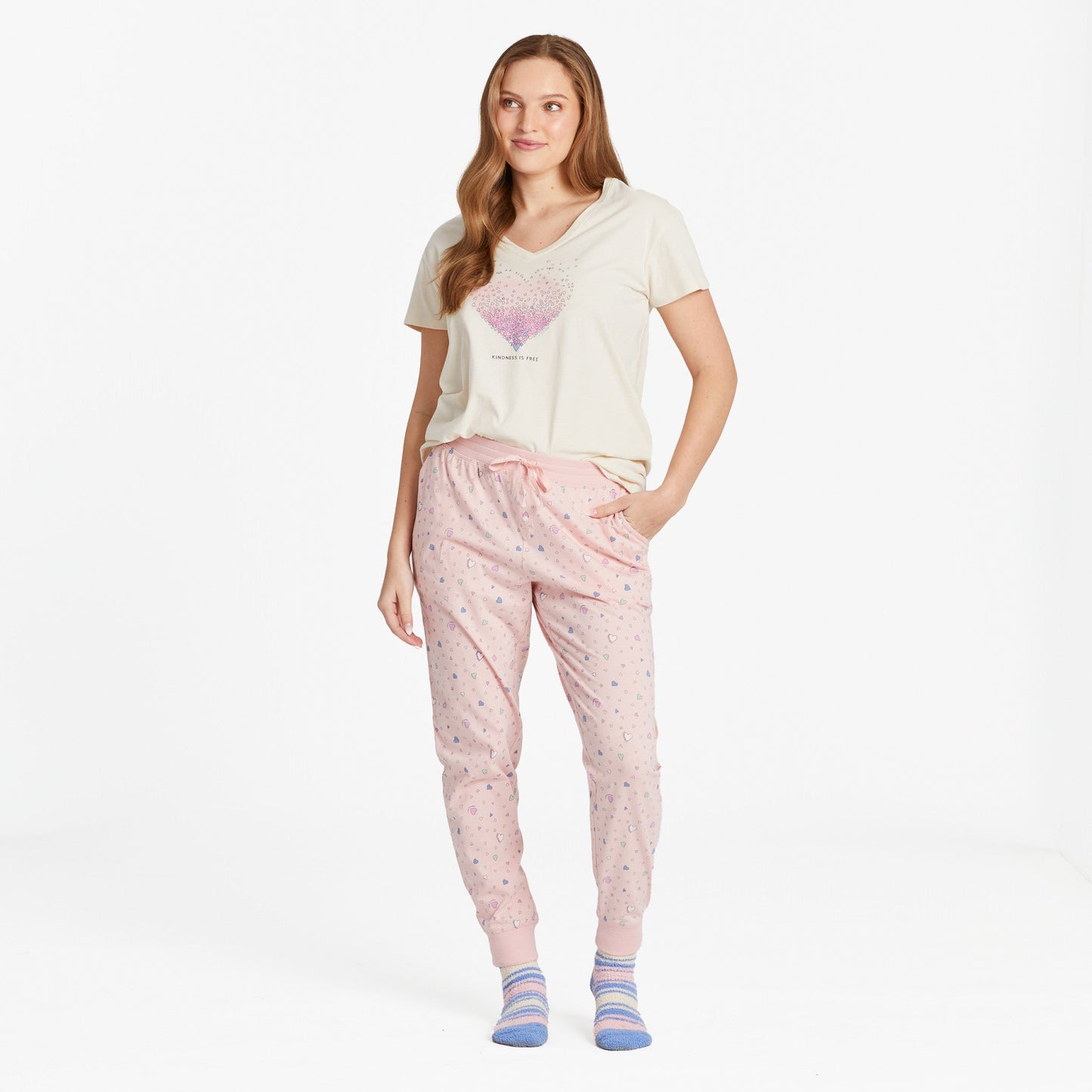 Women's Kindness is Free Evaporating Heart Snuggle Up Relaxed Sleep Vee