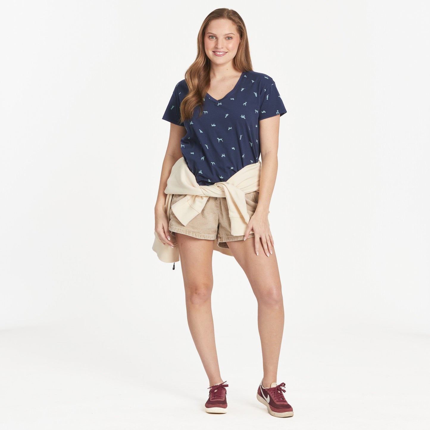 Women's Dog Ditsy Pattern Allover Print Short Sleeve Vee