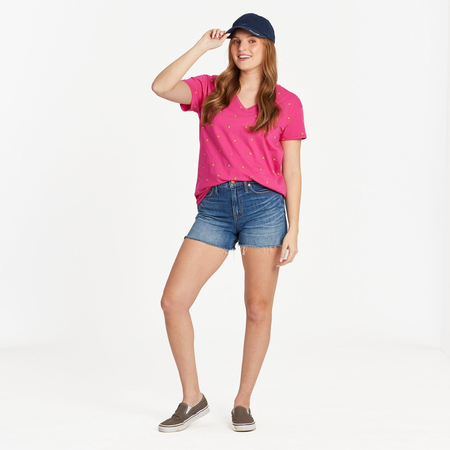 Women's Pineapple Ditsy Pattern Allover Print Short Sleeve Vee