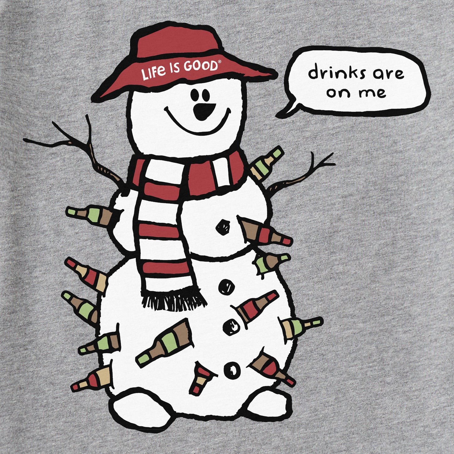 Women's Snowman Drinks are on Me Long Sleeve Crusher Tee