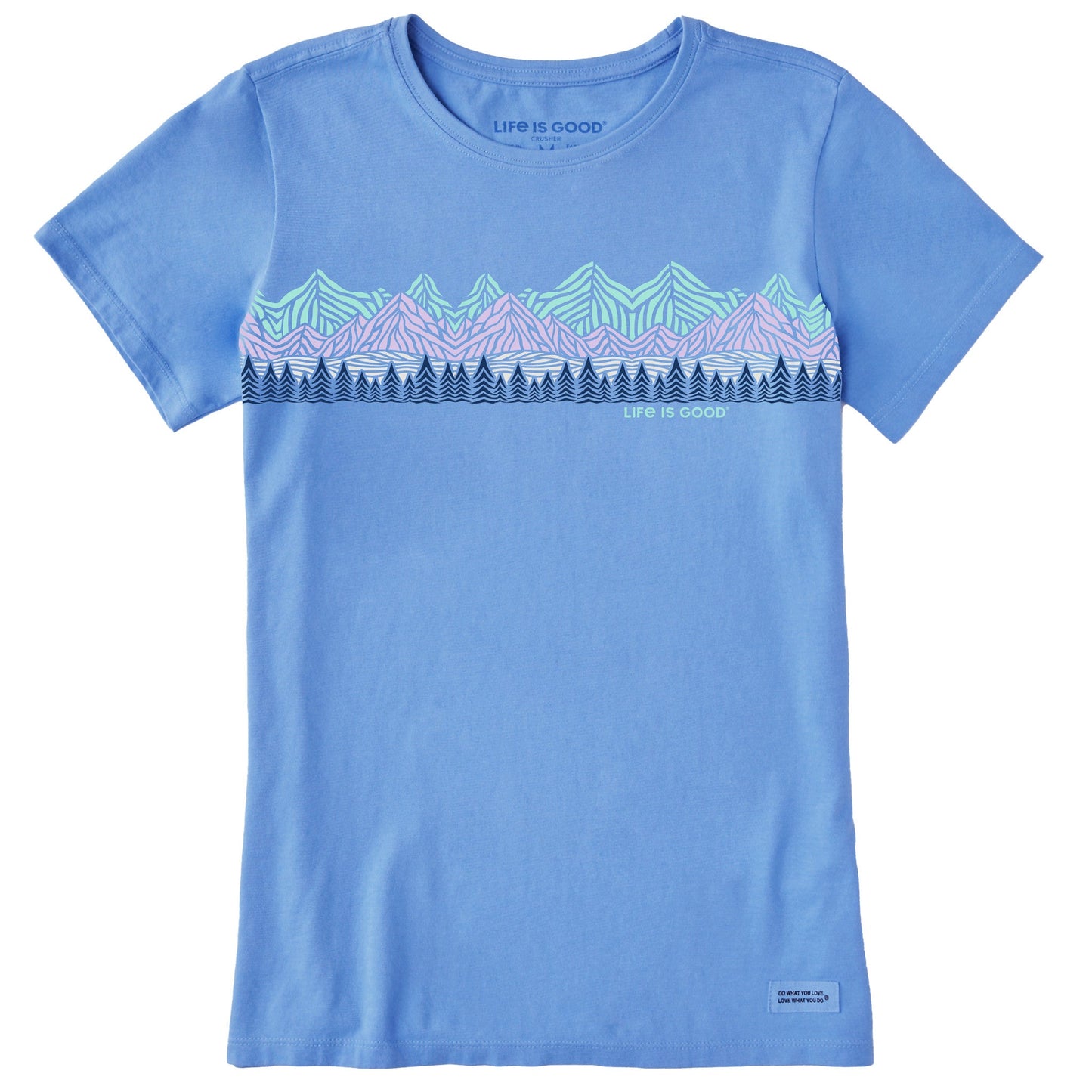Women's Woodblock Mountain Scene Short Sleeve Crusher Tee