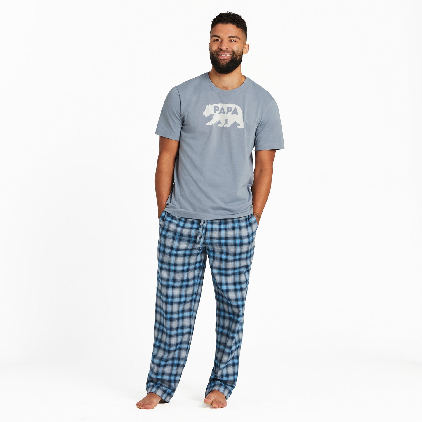 Men's Stone Blue Plaid Classic Sleep Pant