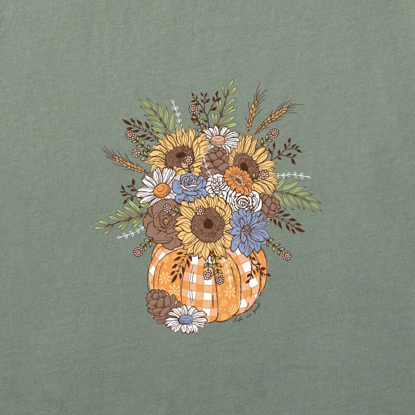 Women's Floral Pattern Pumpkin Long Sleeve Crusher Tee