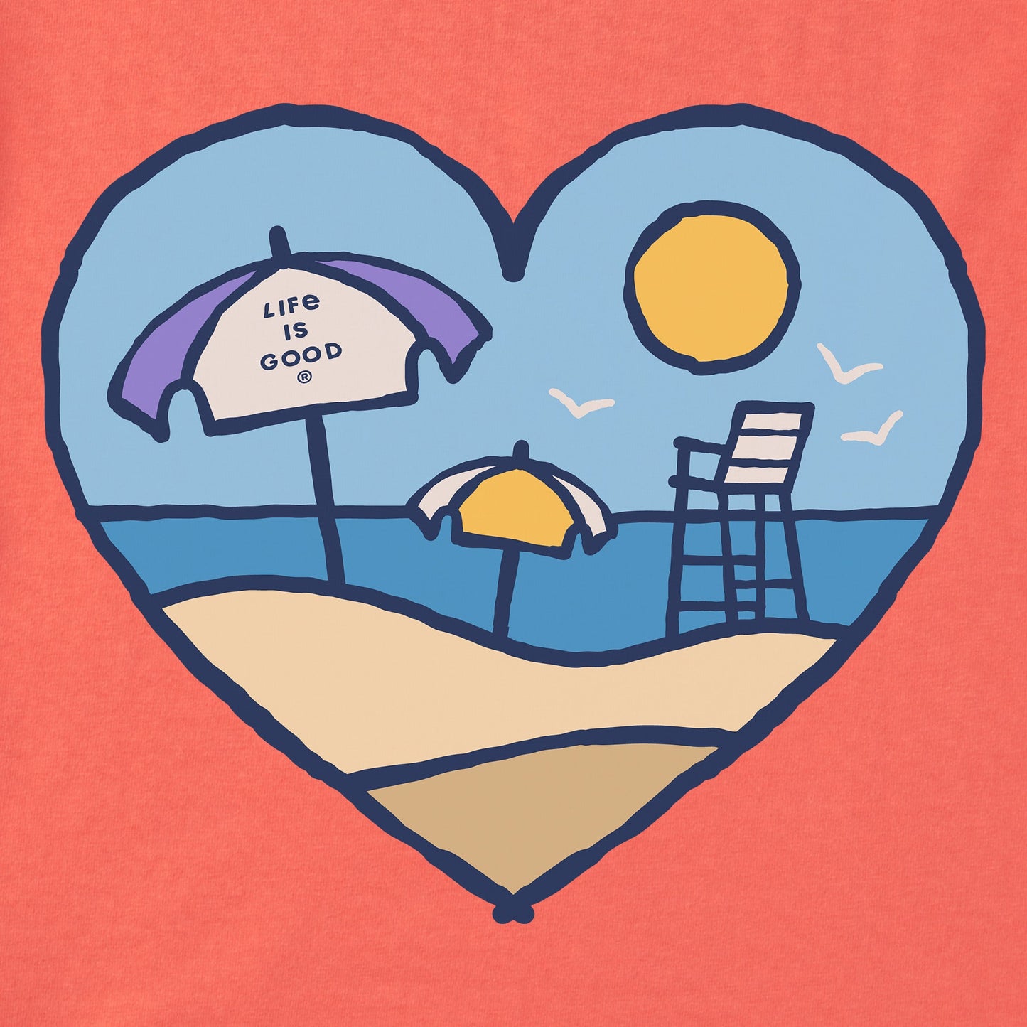 Women's Beach Scene Heart Short Sleeve Vee