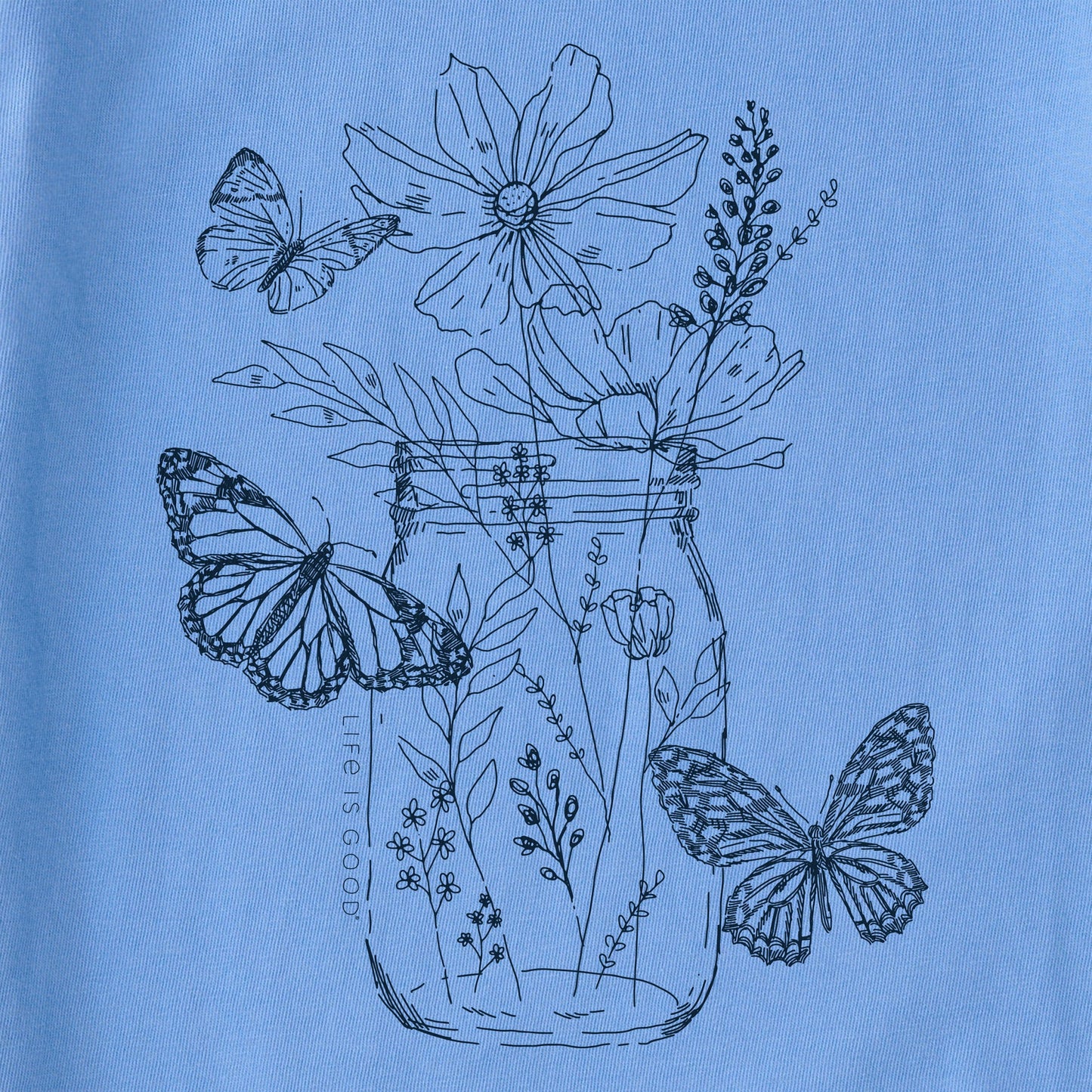 Women's Wildflower and Butterflies Jar Long Sleeve Crusher Vee