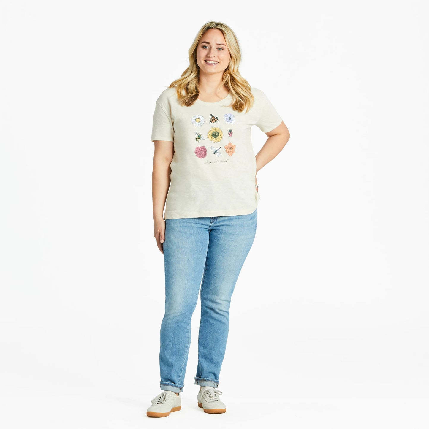 Women's Bugs and Flowers Grid Relaxed Fit Short Sleeve Slub Tee
