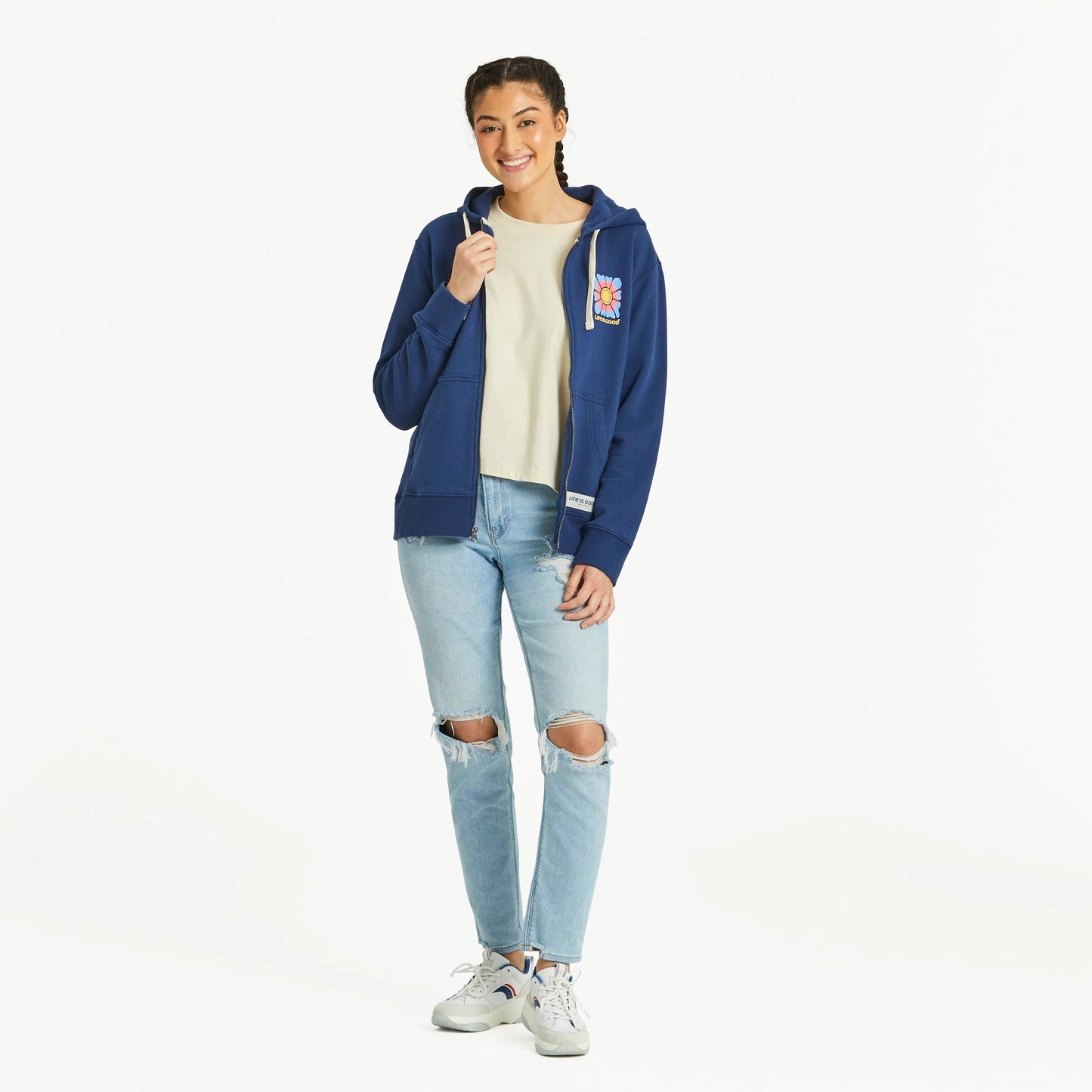 Women's Good Vibes Floral Diamond Simply True Fleece Zip Hoodie