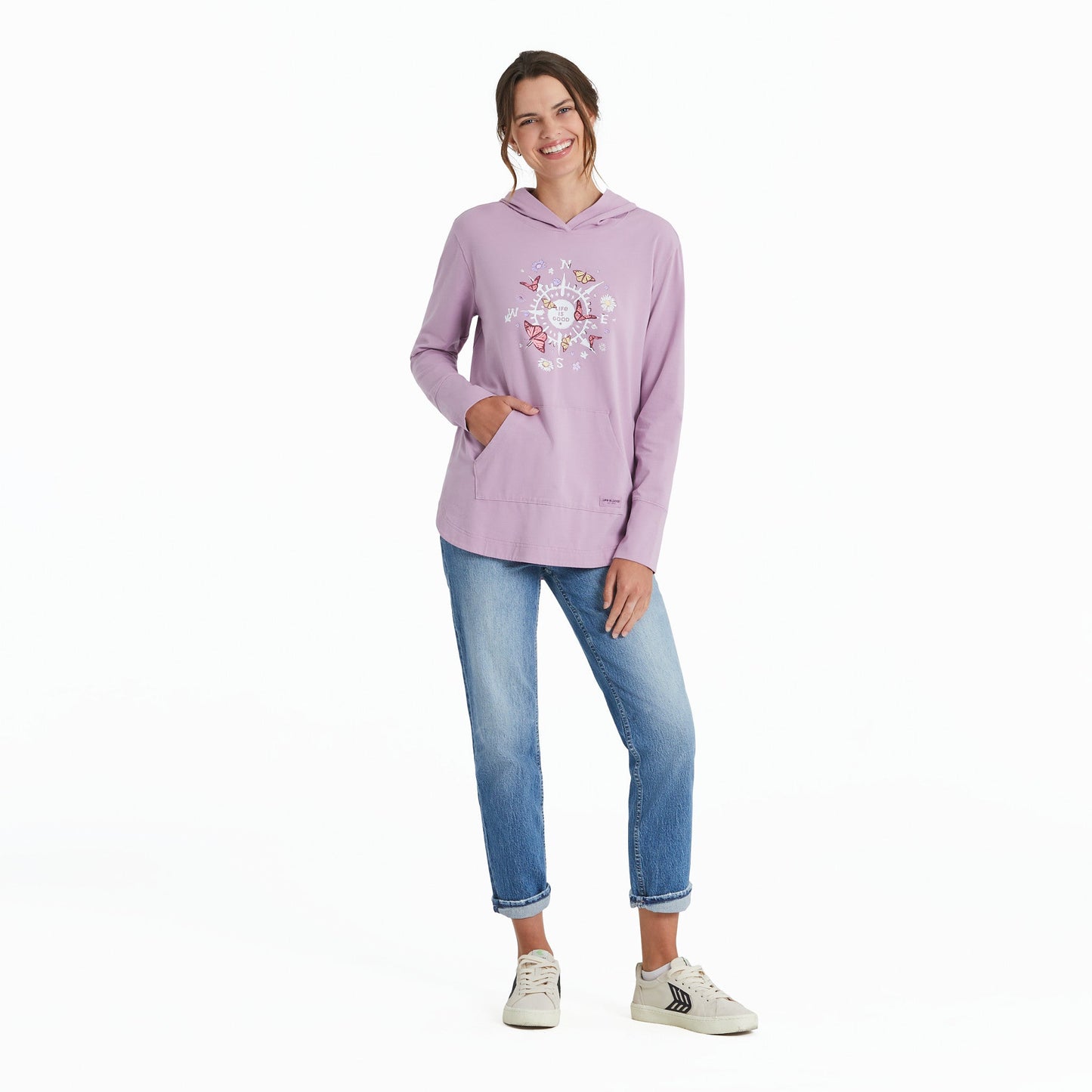 Women's Butterfly and Floral Compass Crusher-FLEX Hoodie Tunic