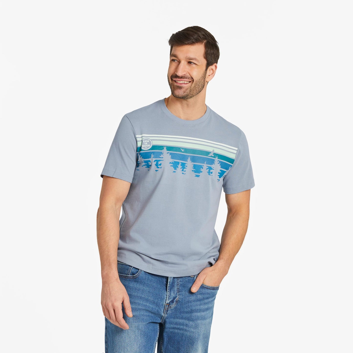 Men's Tree Striped Sky Short Sleeve Crusher Tee