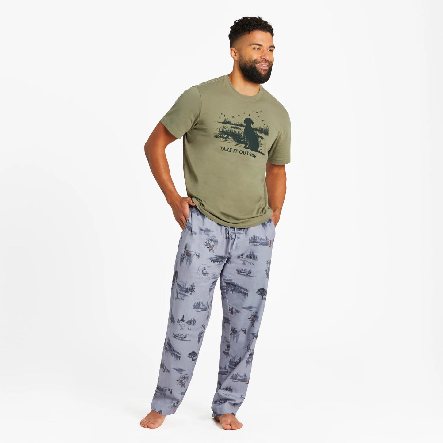 Men's Outdoor Fishing Landscape Pattern Classic Sleep Pant