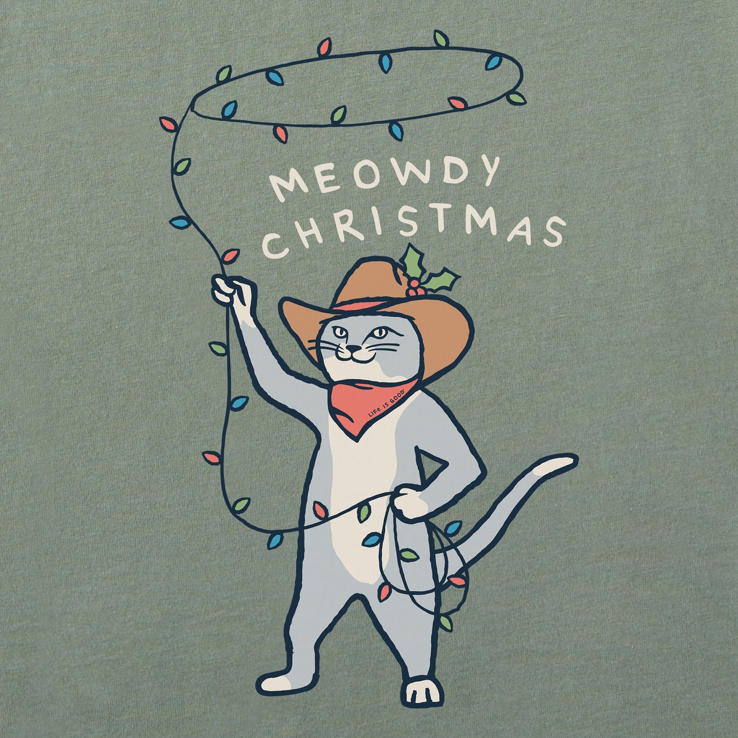 Men's Meowdy Christmas Lights Long Sleeve Crusher Tee