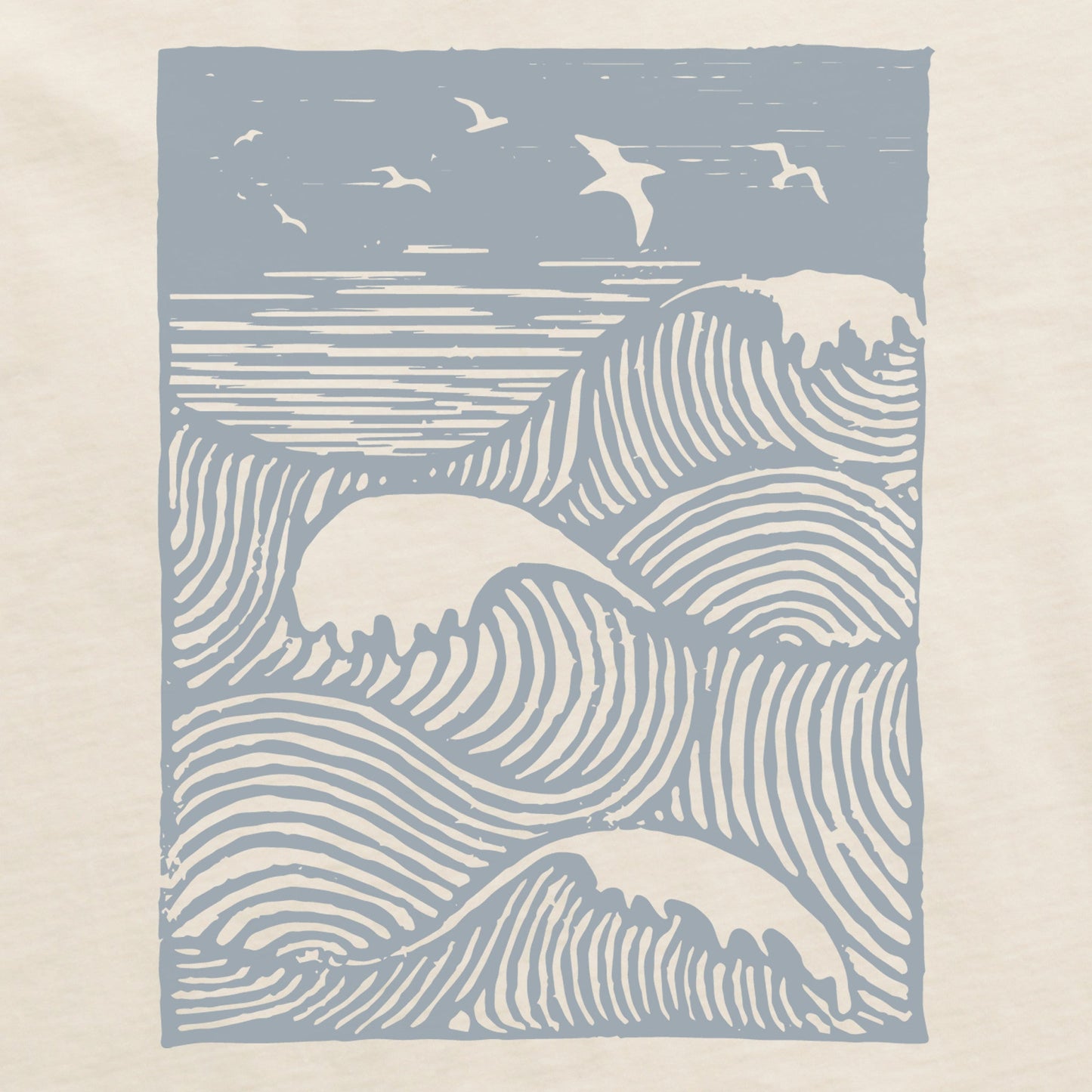 Women's Woodblock Ocean Scene Short Sleeve Crusher Boxy Tee