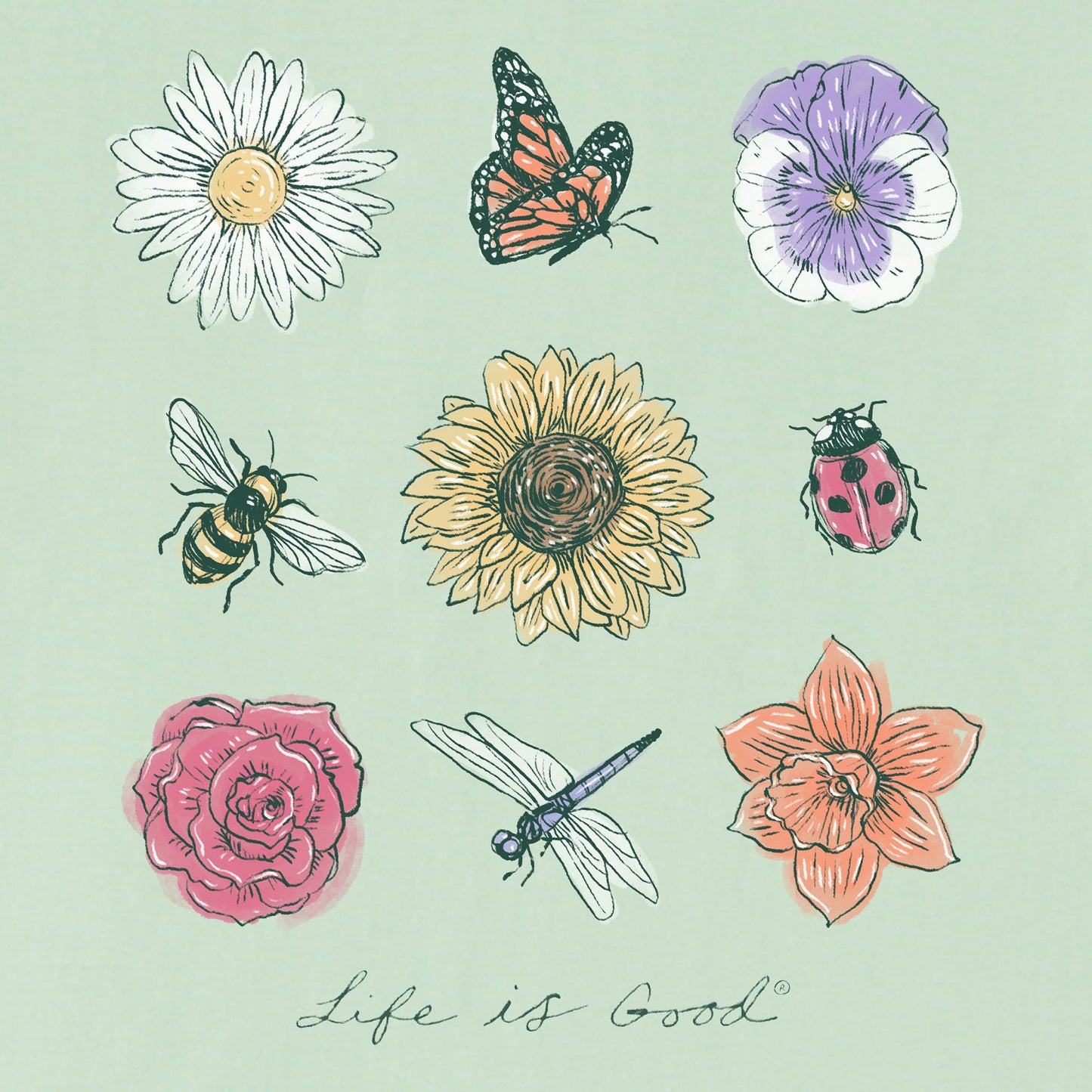 Women's Bugs and Flowers Grid Short Sleeve Crusher Tee