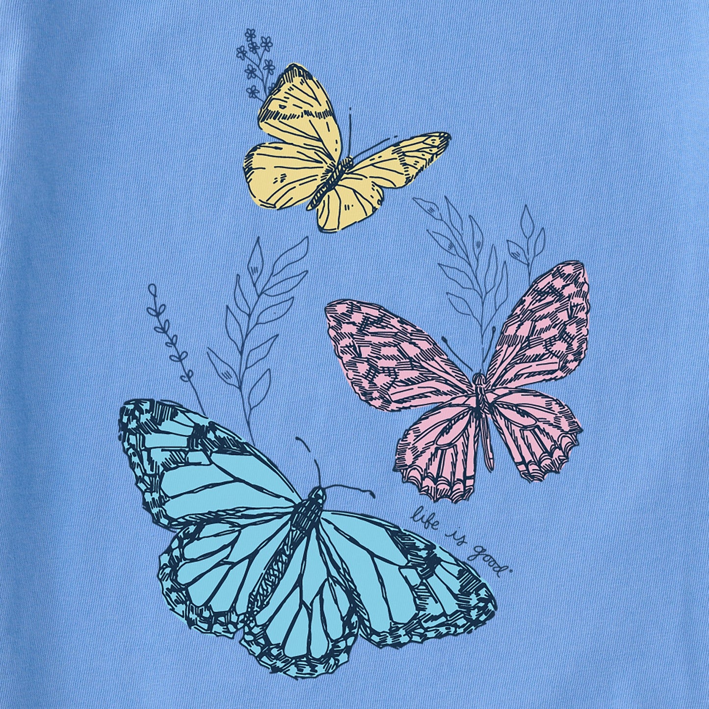 Women's Wildflower and Butterflies Short Sleeve Crusher Tee