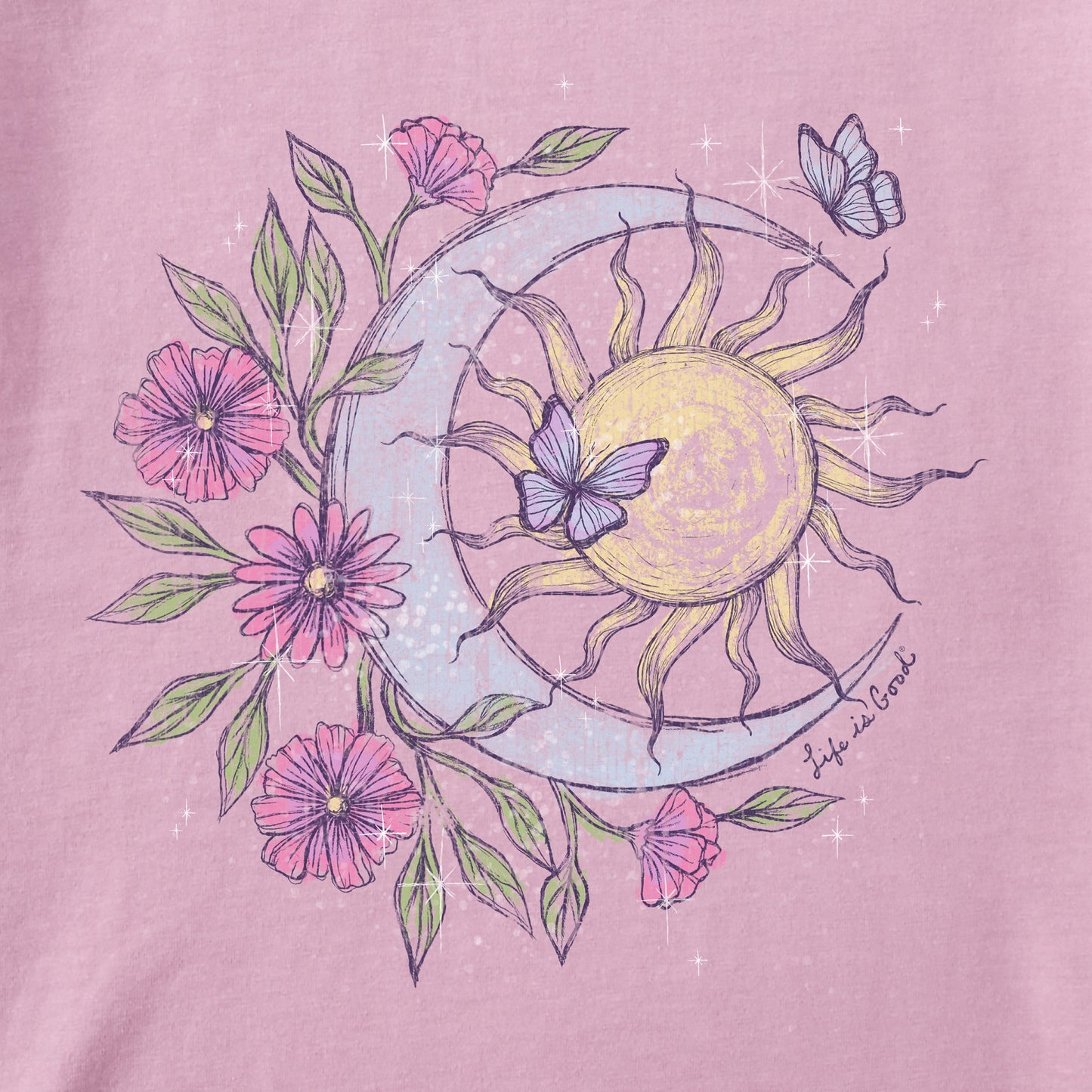 Women's Floral Butterfly Celestial Short Sleeve Crusher Boxy Tee