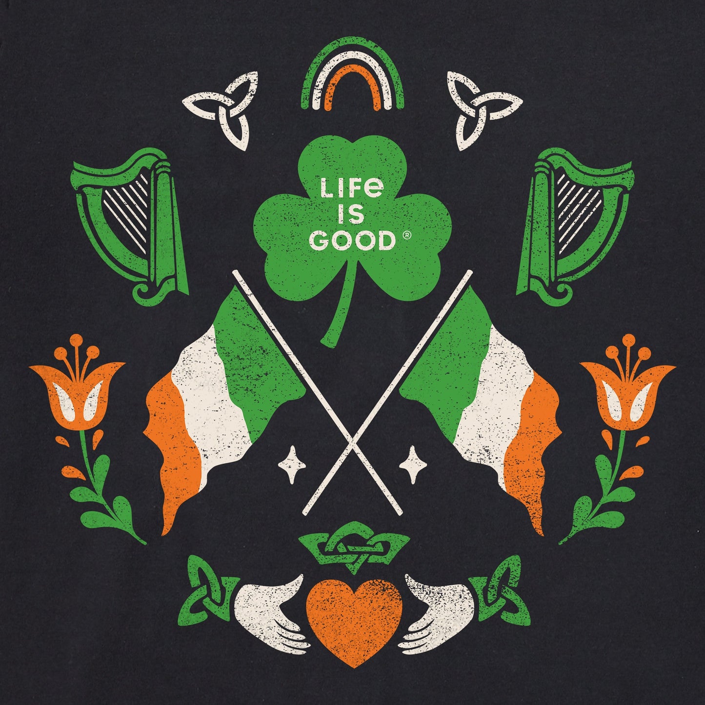 Men's Mirror Clover Irish Flags Long Sleeve Crusher Tee