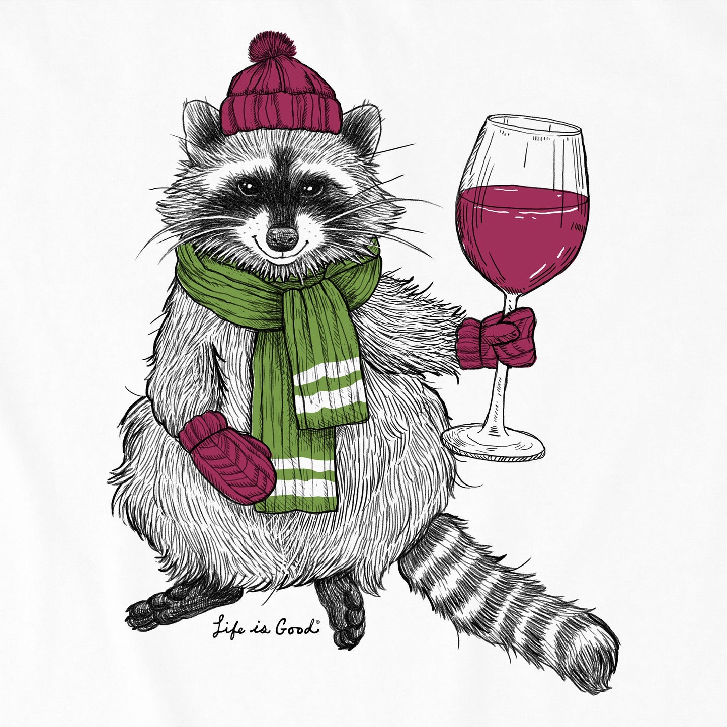 Women's Warmly Dressed Racoon and Wine Long Sleeve Crusher Tee