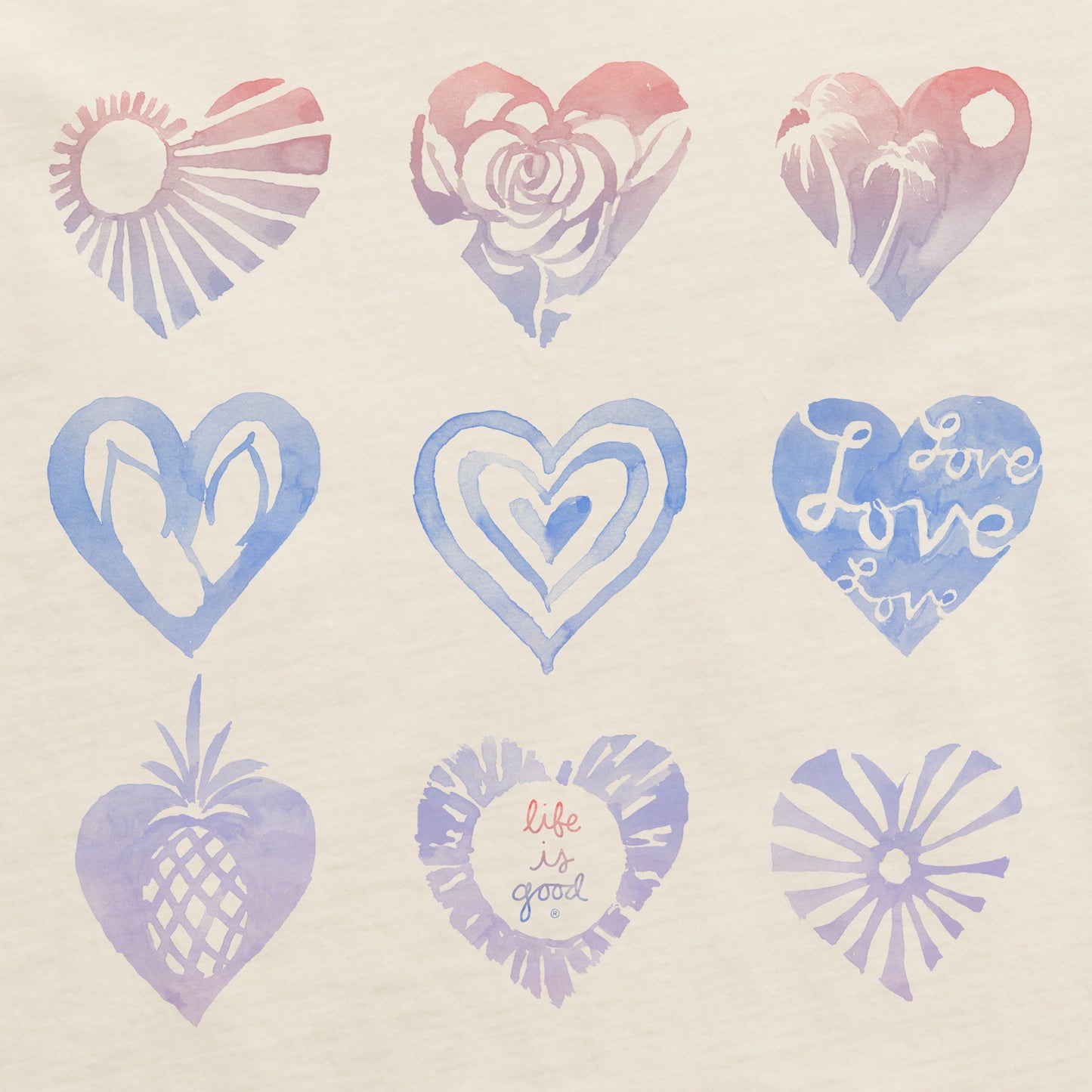 Women's Watercolor Heart Grid Short Sleeve Tee