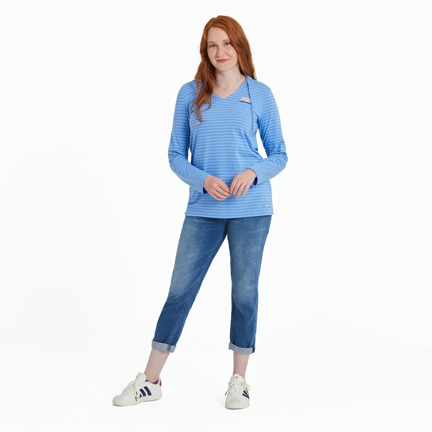 Women's Sun Rainbow Long Sleeve Striped Crusher-LITE Hooded Tee