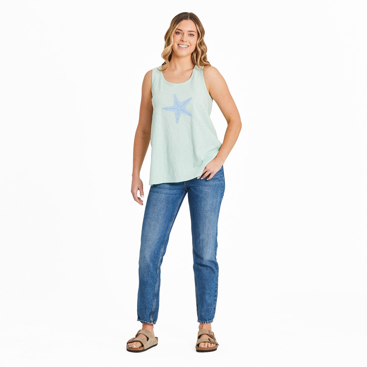 Women's Watercolor Starfish Textured Slub Tank