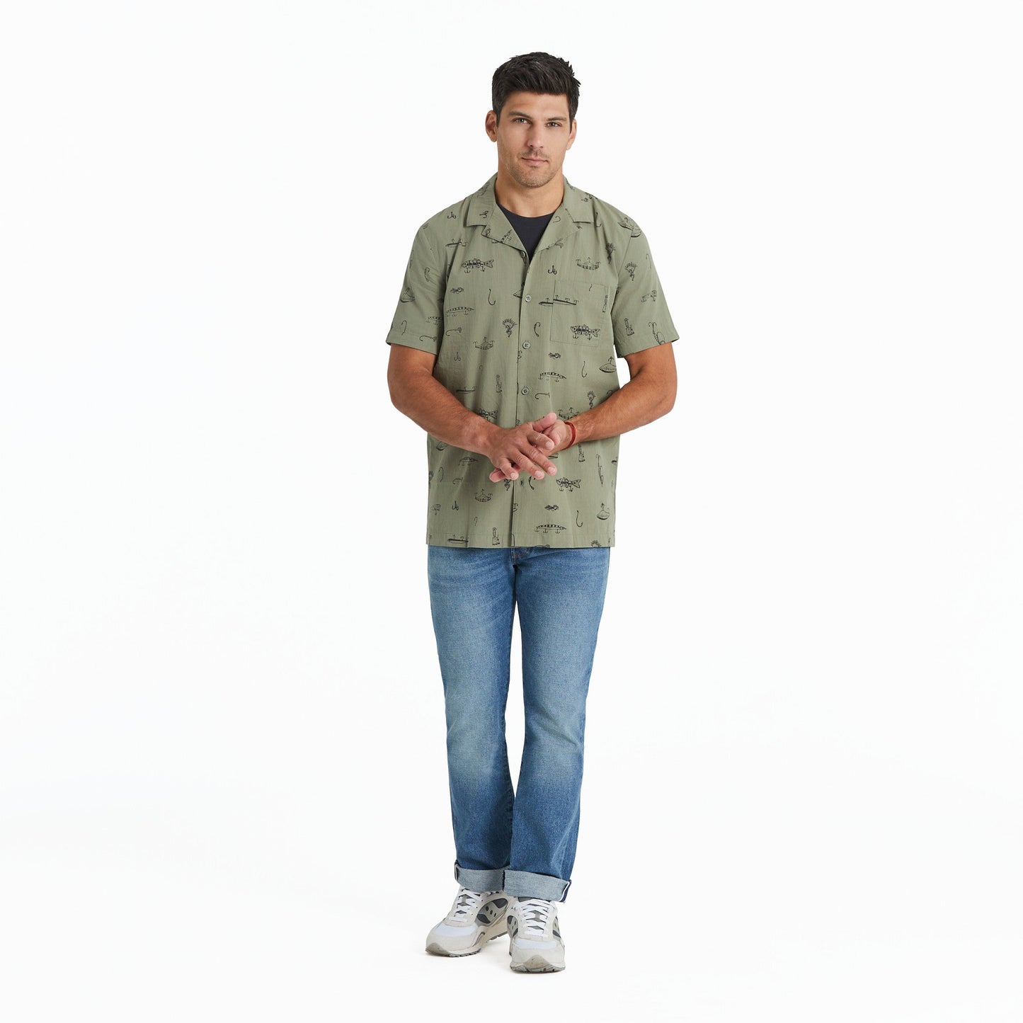 Men's Fish Tackle Box Pattern Camp Shirt