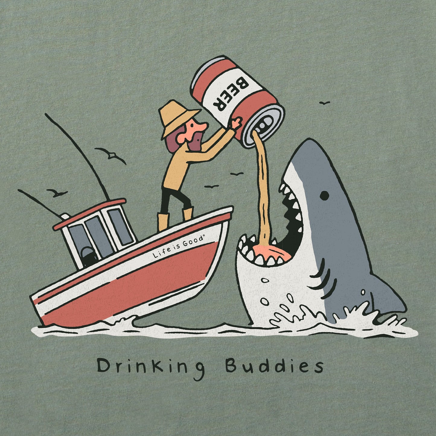 Women's Drinking Buddies Shark Short Sleeve Crusher Boxy Tee