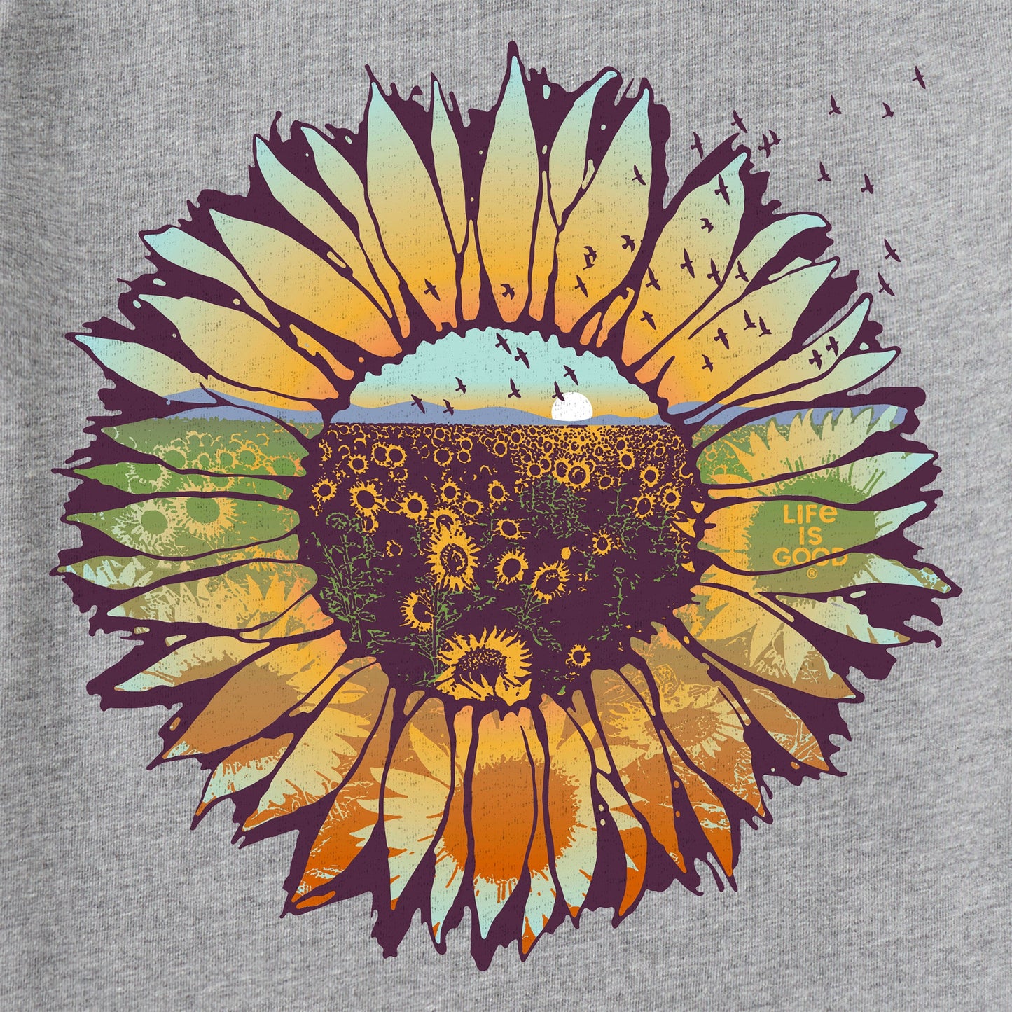 Women's Sunflowerscape Long Sleeve Crusher Vee