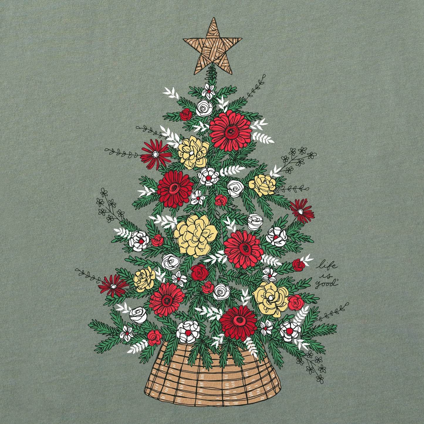 Women's Floral Christmas Tree Short Sleeve Crusher Tee