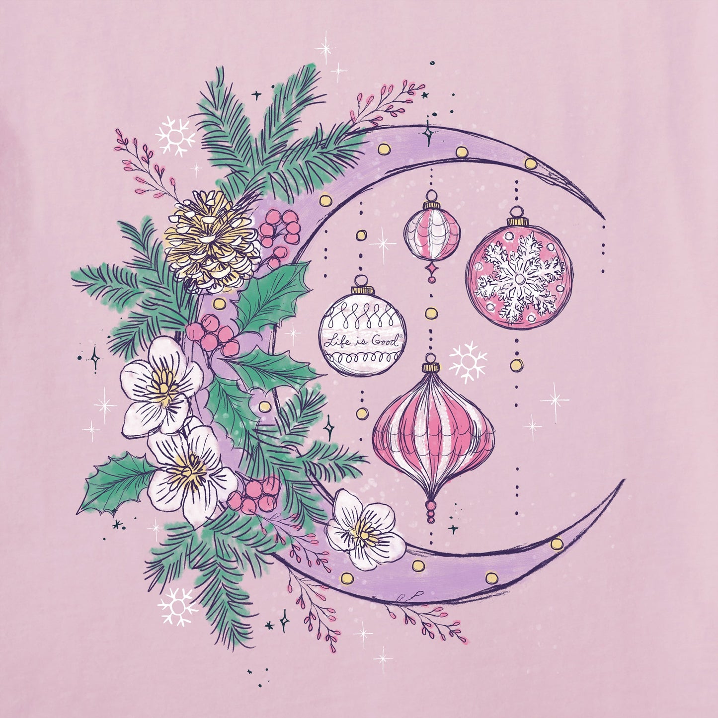 Women's Christmas Ornament Moon Long Sleeve Crusher Tee