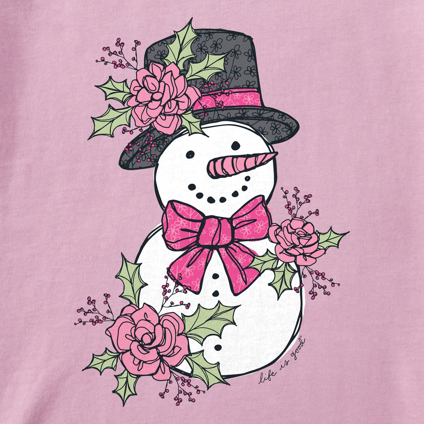 Women's Floral Snowman Long Sleeve Crusher Tee