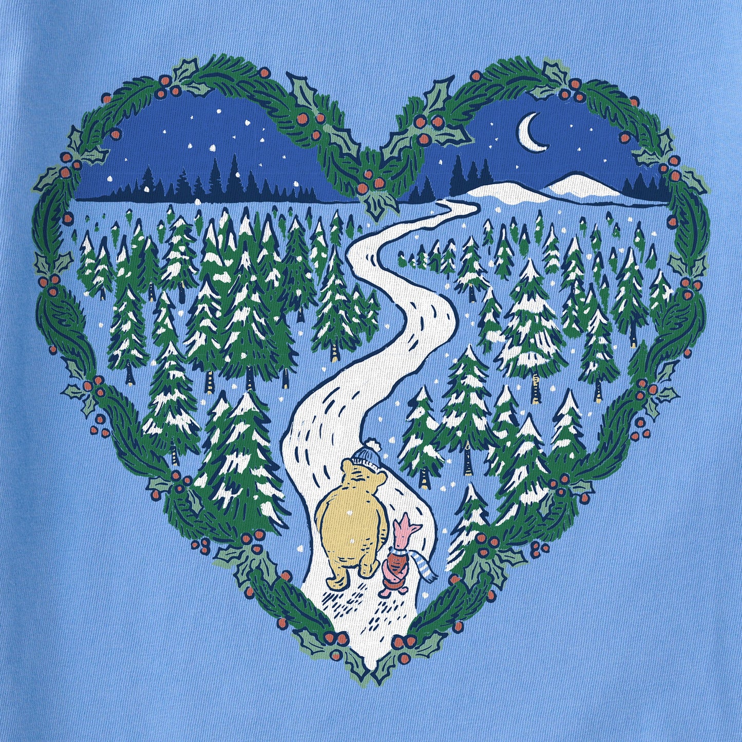 Women's Winnie & P Winter Stroll Heart Long Sleeve Crusher Vee