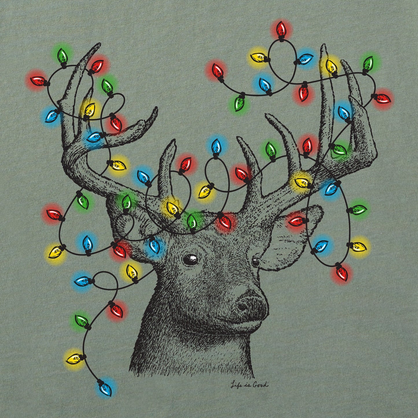 Men's Buck Head Xmas Lights Long Sleeve Crusher Tee