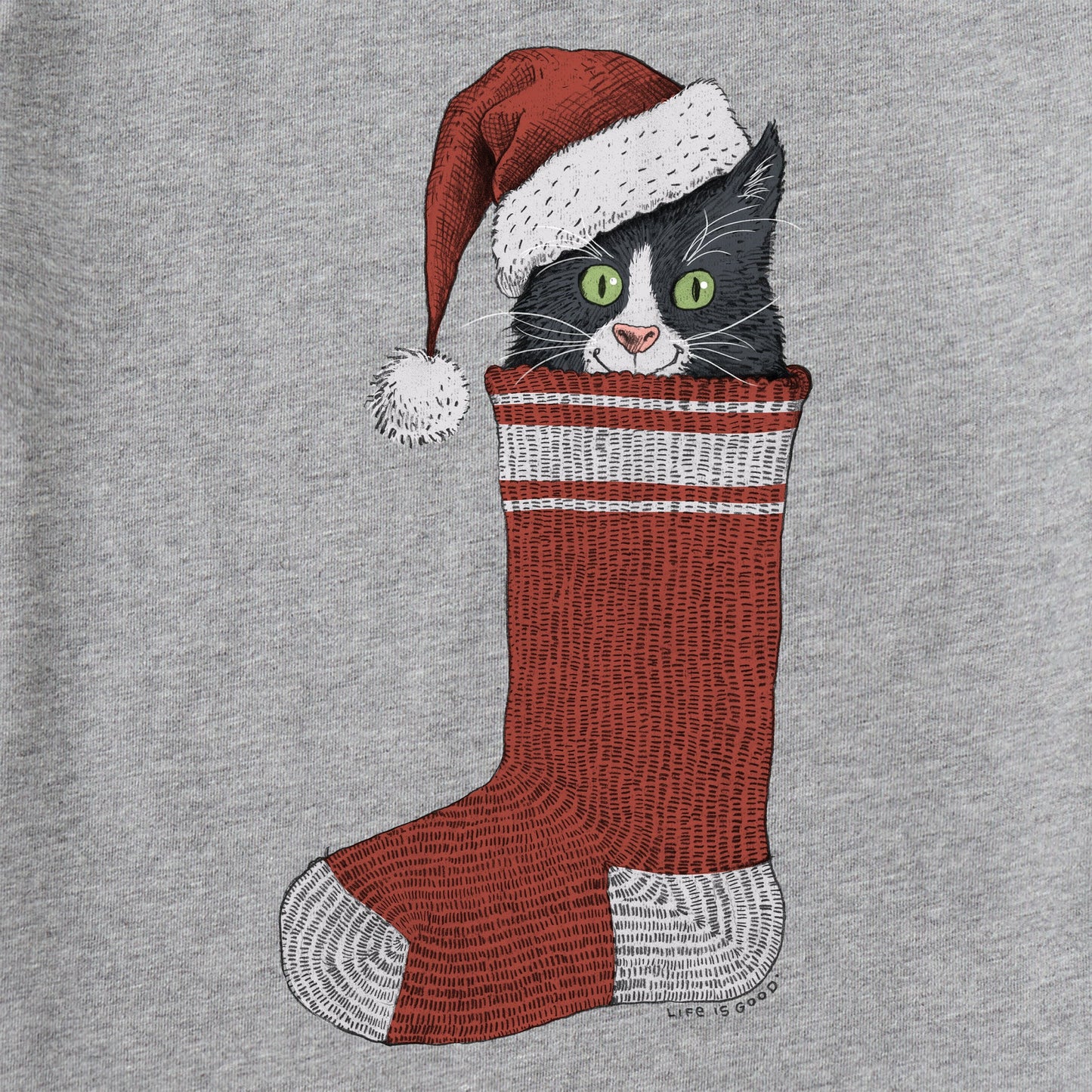 Women's Stocking Santa Cat Long Sleeve Crusher Tee