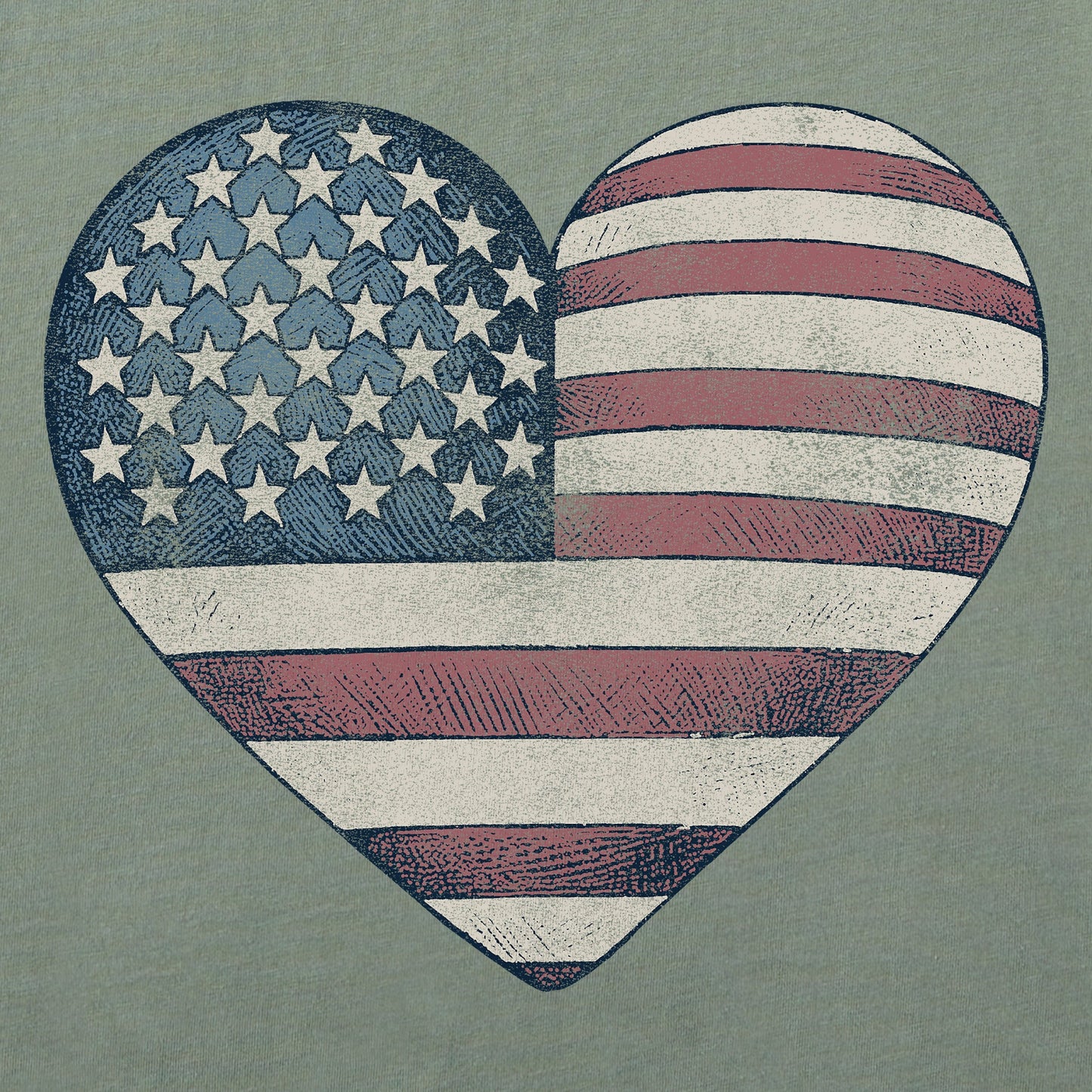 Women's Etching USA Heart Short Sleeve Crusher Vee