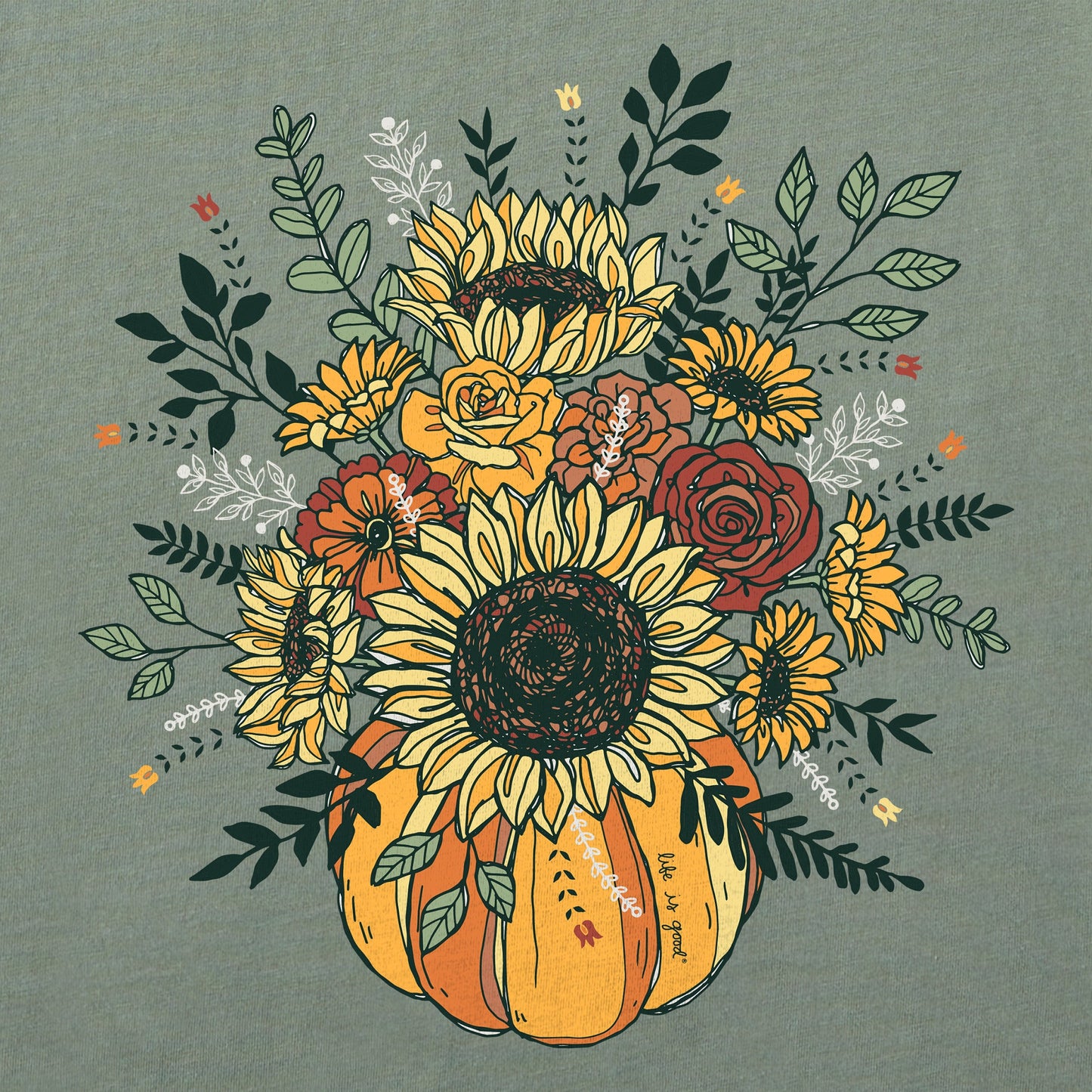 Women's Fall Pumpkin Flowers Long Sleeve Crusher Vee