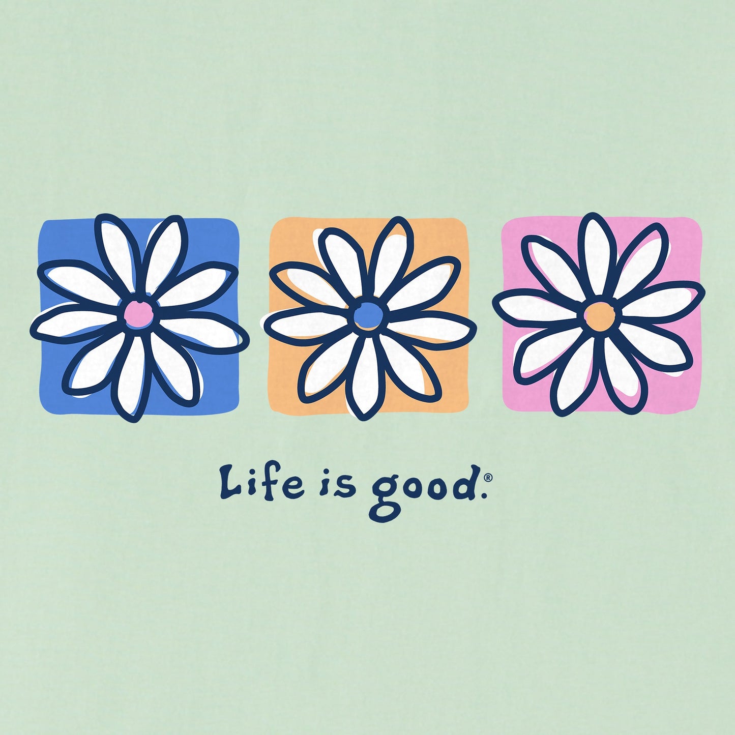 Women's Three Boxed Daisies Short Sleeve Crusher Boxy Tee