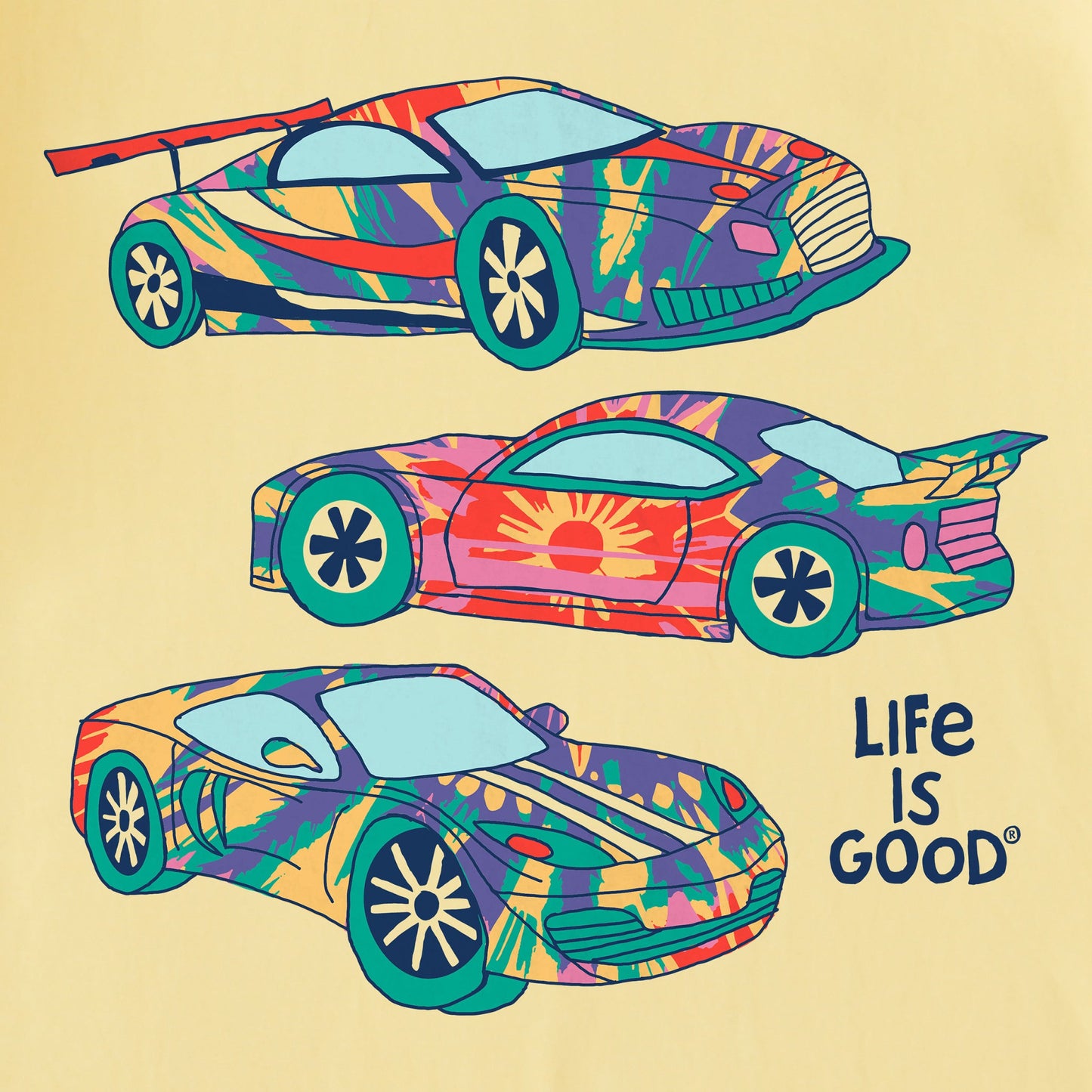 Kids Tie Dye Race Cars Short Sleeve Crusher Tee