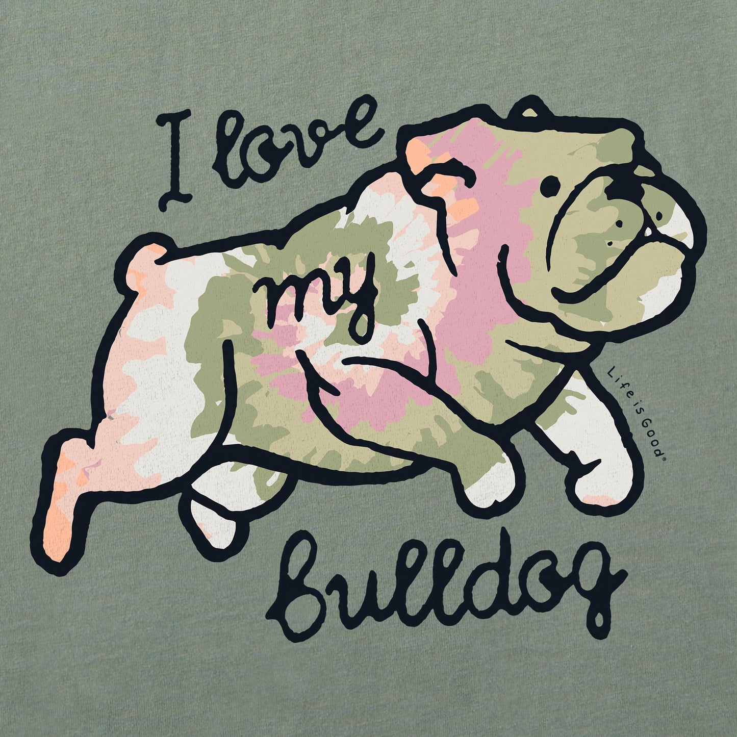 Women's Tie Dye I Love My Bulldog Short Sleeve Crusher Boxy Tee