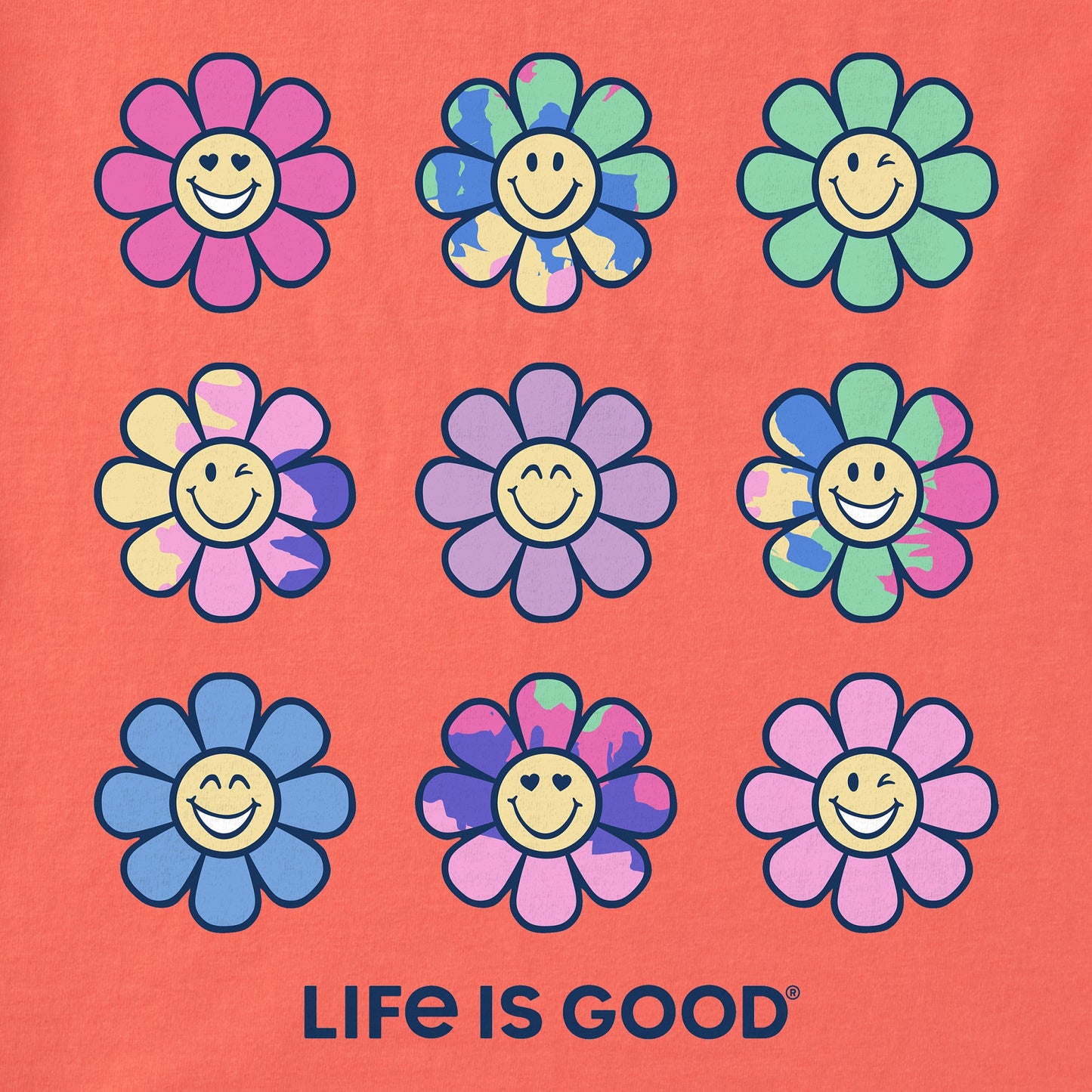 Women's Tie Dye Smile Daisies Short Sleeve Crusher Boxy Tee