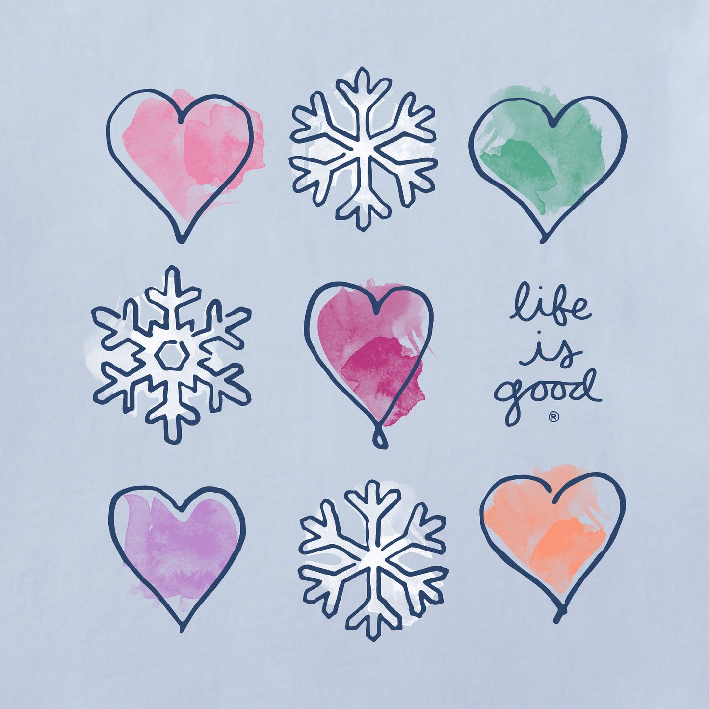 Women's Snowflakes & Hearts Long Sleeve Crusher Tee