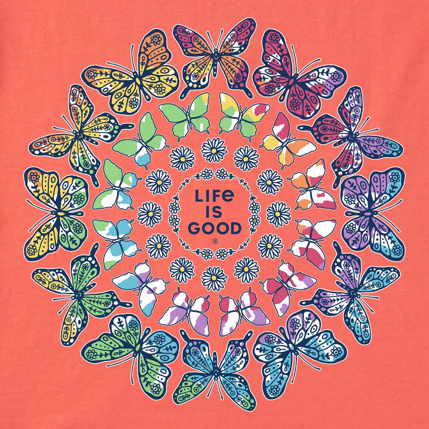 Women's Tie Dye Butterfly Daisy Mandala Short Sleeve Crusher Boxy Tee