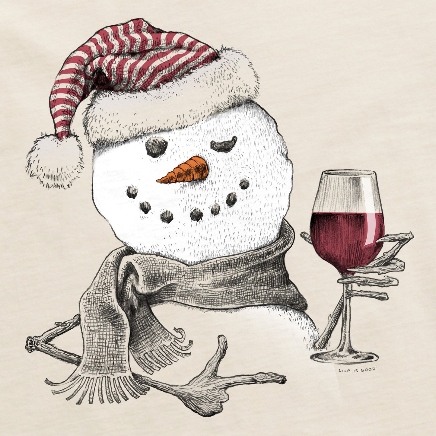 Women's Snowman w Red Wine Long Sleeve Crusher Vee