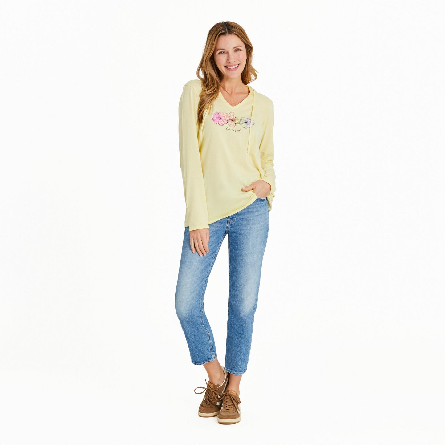 Women's 3 Hibiscuses Long Sleeve Crusher-LITE Hooded Tee