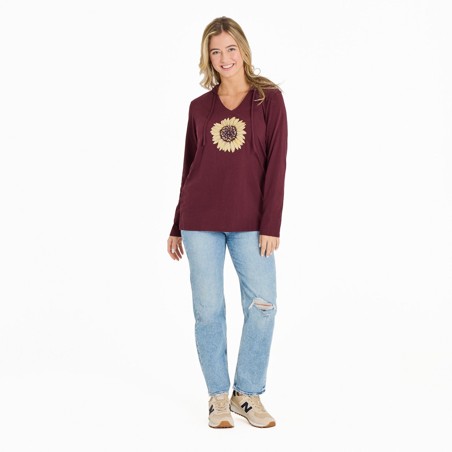 Women's Detailed Sunflower Long Sleeve Crusher-LITE Hooded Tee