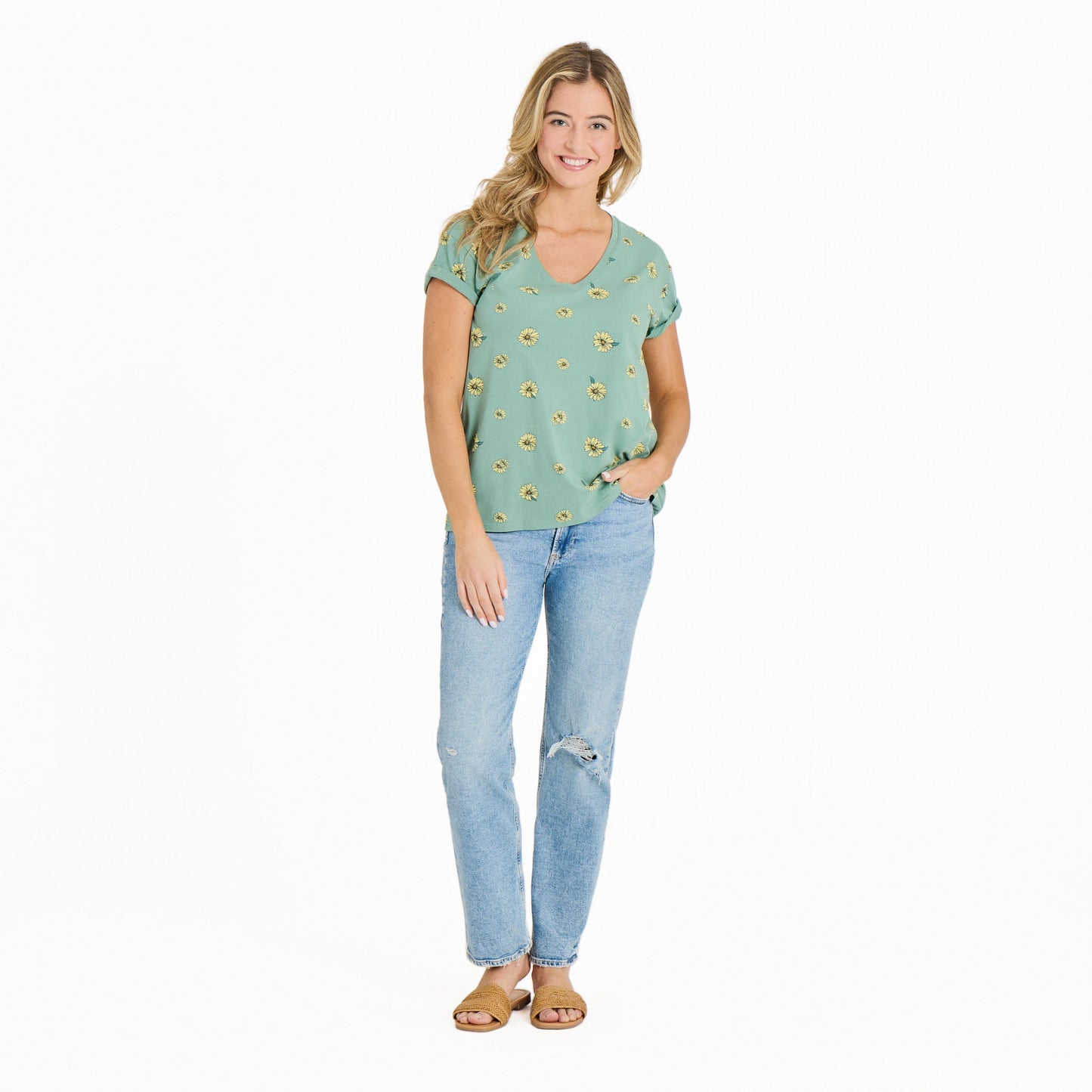 Women's Tossed Sunflower Pattern Crusher-LITE Easy Vee