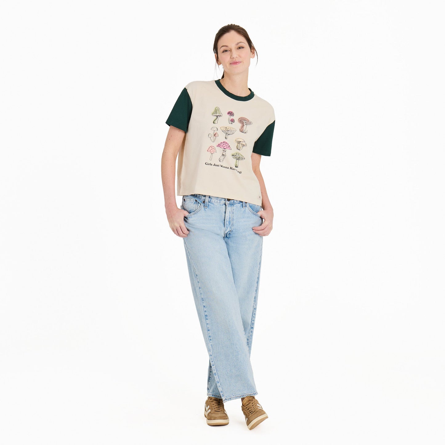 Women's Girls Just Wanna Have Fungi Short Sleeve Crusher Boxy Tee