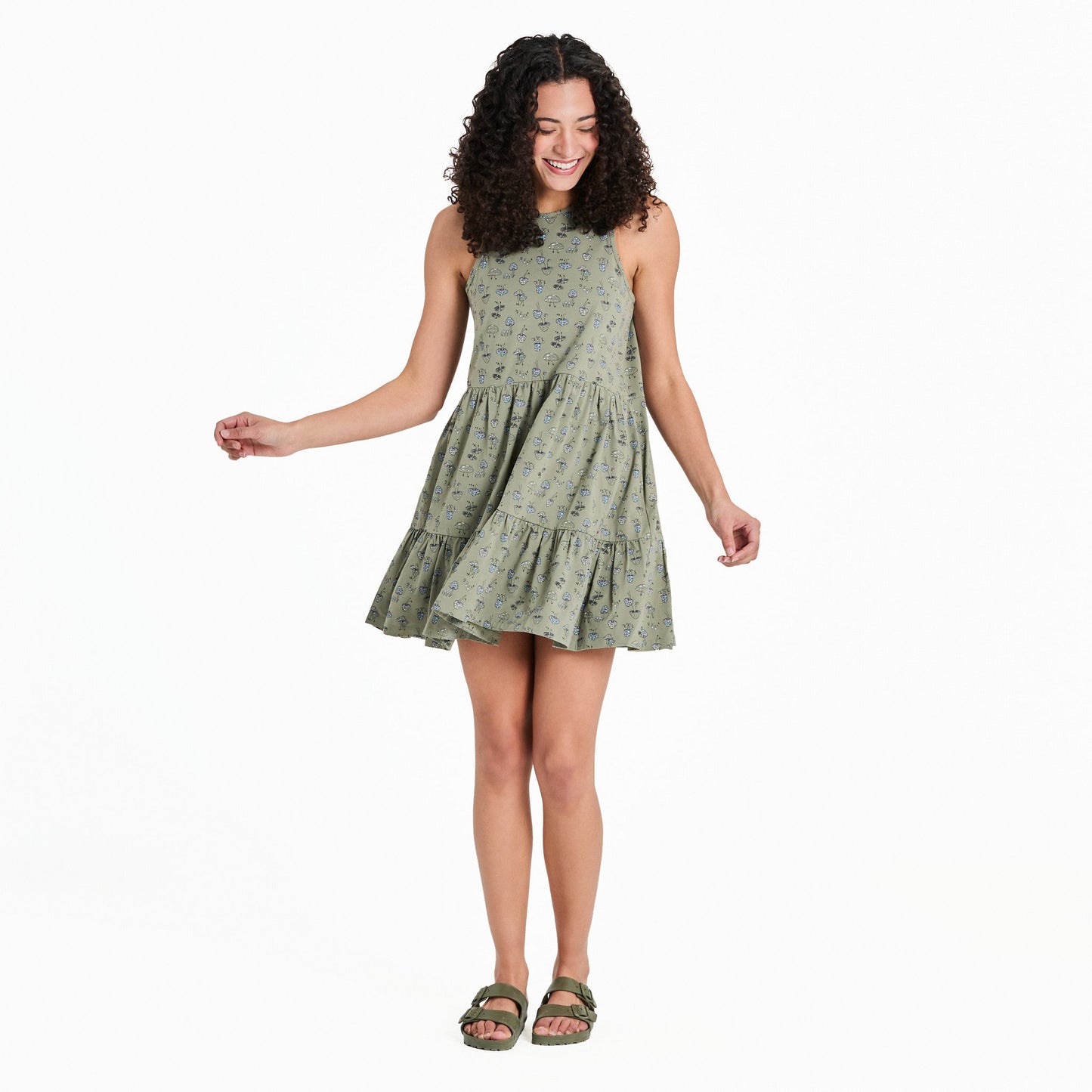 Women's Mushroom Pattern Tiered Tank Dress
