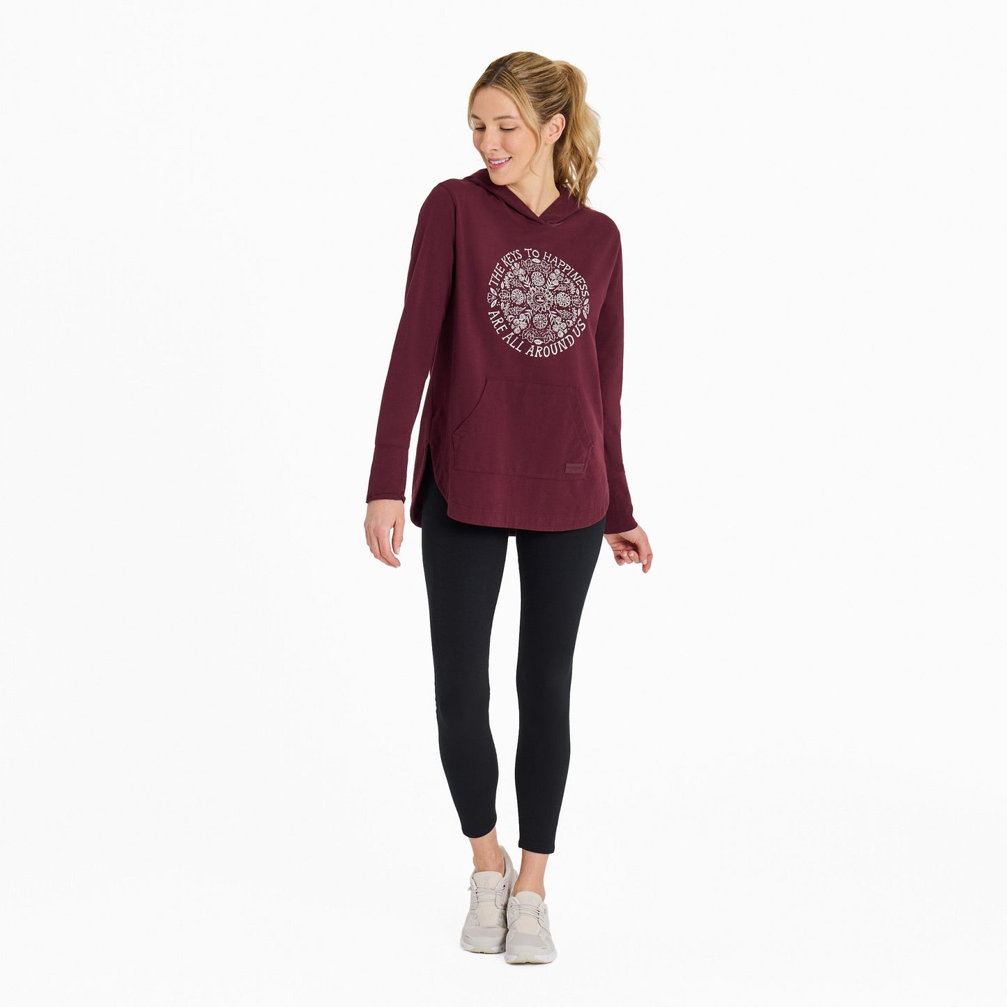 Women's Keys to Happiness Flowers Crusher-FLEX Hoodie Tunic