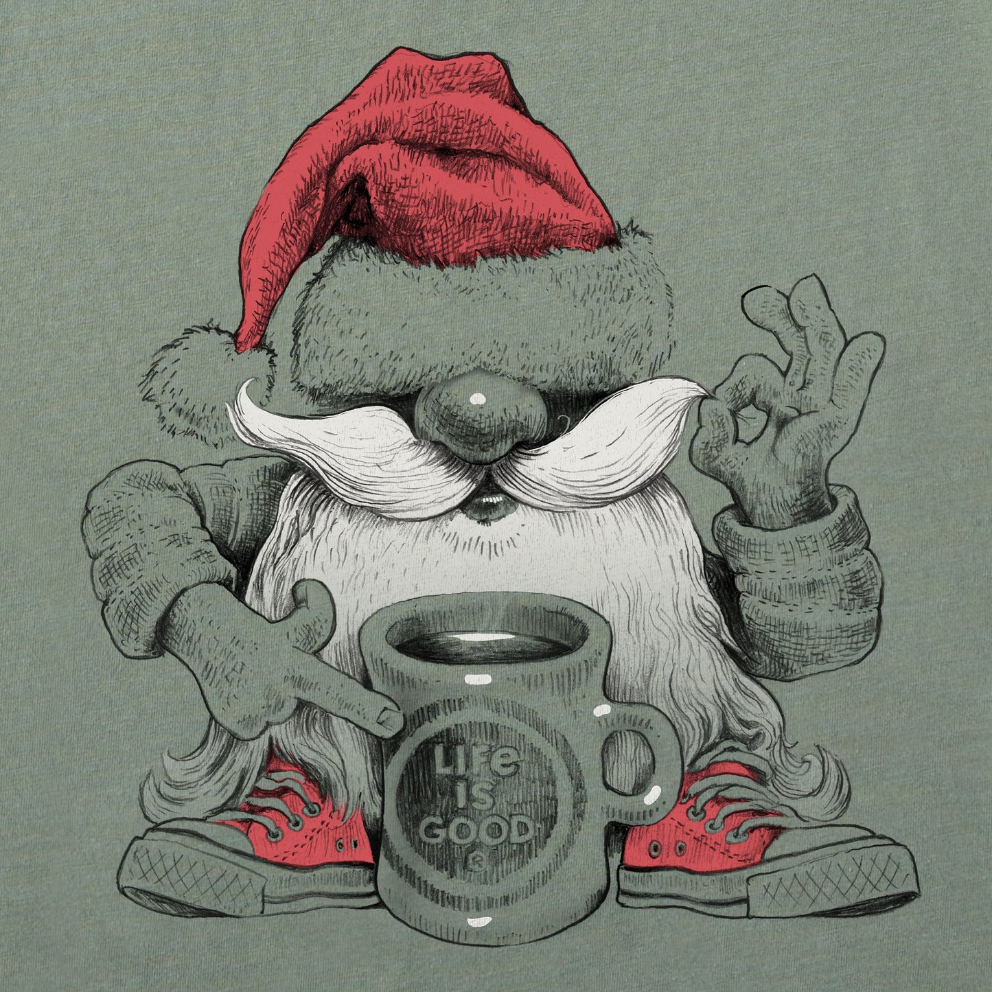 Men's Winter Gnome with Coffee Long Sleeve Crusher Tee