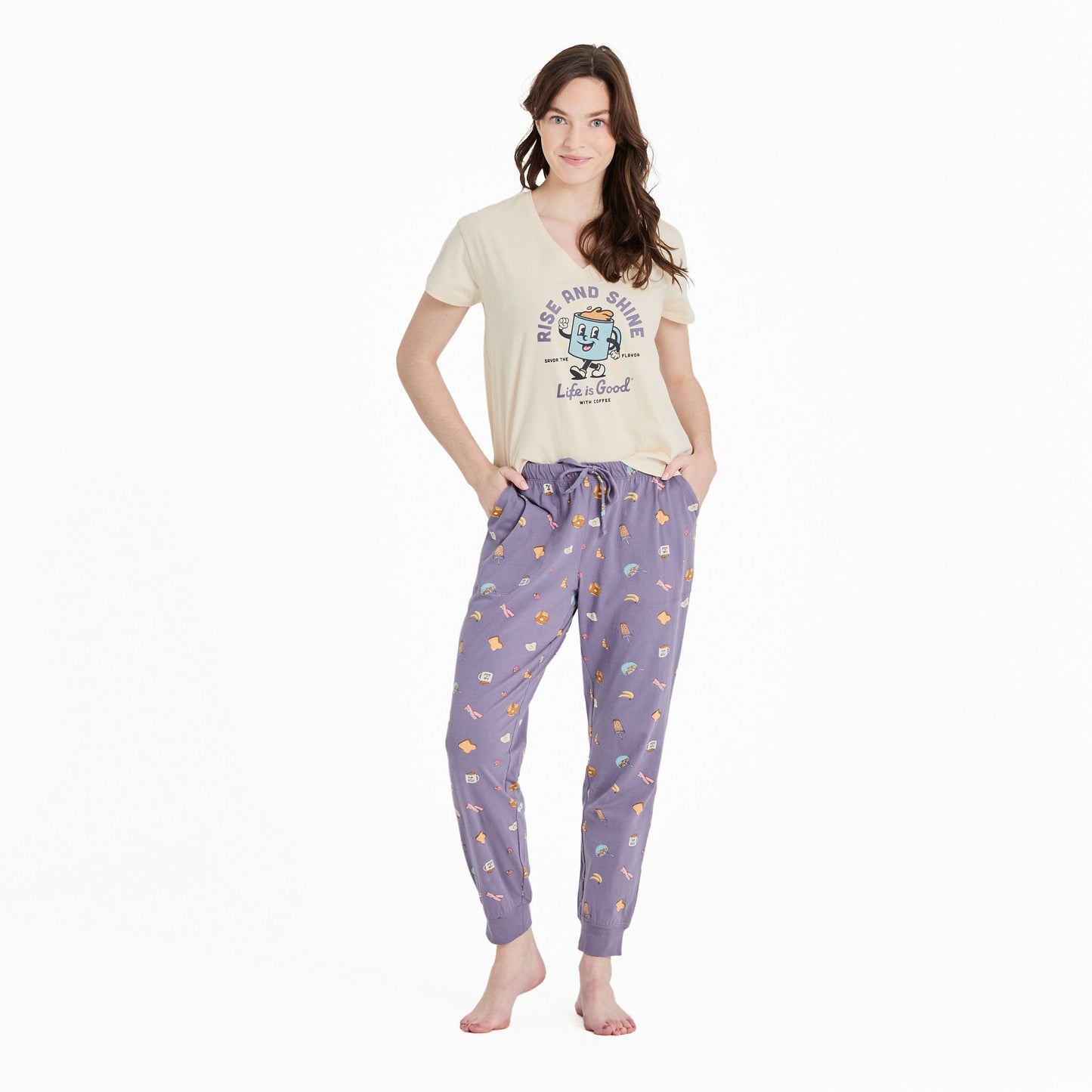 Women's Breakfast Pattern Snuggle Up Sleep Jogger